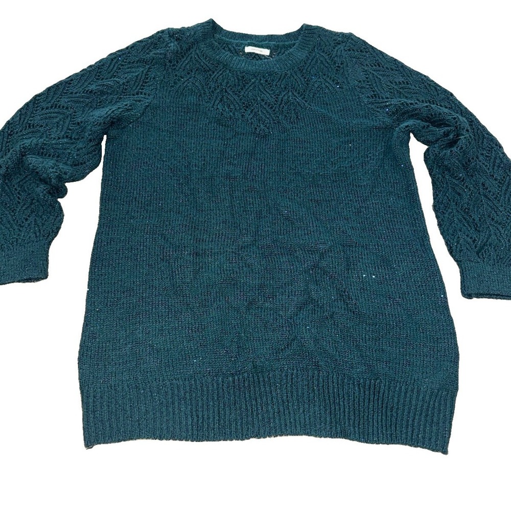 Maurices Teal Green Sparkle Knit Sweater Lace Yoke Sleeves Holiday